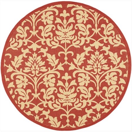 Safavieh 5 Ft. -3 In. X 5 Ft. -3 In. Round Indoor-Outdoor Courtyard- Red And Natural- Machine Made Rug CY3416-3707-5R